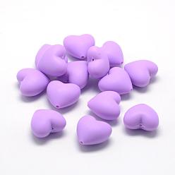 Pourpre Moyen Perles focales en silicone écologiques de qualité alimentaire, perles à mâcher pour les jouets de dentition, Diy soins infirmiers colliers faisant, cœur, support violet, 19x20x12mm, Trou: 2mm