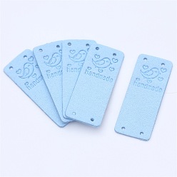 Light Sky Blue Microfiber Label Tags, with Holes & Word handmade, for DIY Jeans, Bags, Shoes, Hat Accessories, Rectangle, Light Sky Blue, 20x50mm