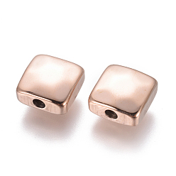 Rose Gold Ion Plating(IP) 304 Stainless Steel Beads, Square, Rose Gold, 8.5x8.5x4mm, Hole: 1.6mm