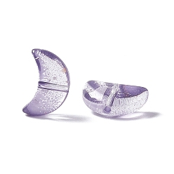Pourpre Moyen Galvanoplastie perle de verre transparente, une feuille d'or, croissant de lune, support violet, 9x14x6mm, Trou: 1.2mm