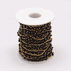 Black Handmade Glass Beaded Chains, Soldered, with Spool, with Brass Findings, Black, 7x4mm, about 32.8 Feet(10m)/roll