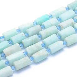 Amazonite Frosted Natural Amazonite Beads Strands, Faceted, Column, 13~18x7~10.5mm, Hole: 1mm, about 19~21pcs/strand, 15.16 inch(38.5cm)