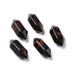Obsidienne Acajou Pendentifs pointus à double borne en acajou naturel et obsidienne, breloque balle à facettes, 18.5~20x8~9x8~9mm, Trou: 1.5mm