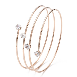 Rose Gold Ion Plating(IP) 304 Stainless Steel Triple Loops Wire Wrap Bangle, Clear Cubic Zirconia Cuff Bangle, Rose Gold, Inner Diameter: 2-3/8 inch(6.1cm)