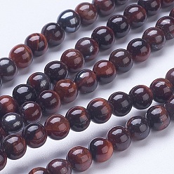 Tiger Eye Natural Red Tiger Eye Beads Strands, Round, 6mm, Hole: 1mm, about 66pcs/strand, 15.15 inch