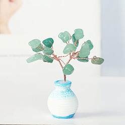 Green Aventurine Resin Vase with Natural Green Aventurine Chips Tree Ornaments, for Home Car Desk Display Decorations, 40x60mm