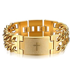 Golden Titanium Steel Rectangle with Holy Writ Link Bracelet for Men Women, Golden, 8-1/4 inch~8-5/8x9-1/4 inch(22x23.5cm)
