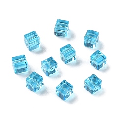 Bleu Ciel Foncé Verre imitation perles de cristal autrichien, facette, suqare, bleu profond du ciel, 5.5x5.5x5.5mm, Trou: 1mm