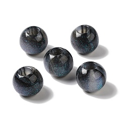 Black Resin Glitter Beads, Large Hole Beads, Round, Black, 15.5~16x14.5mm, Hole: 6mm