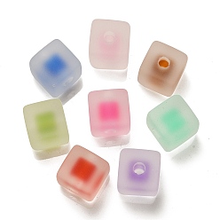 Mixed Color Frosted Acrylic European Beads, Bead in Bead, Cube, Mixed Color, 13.5x13.5x13.5mm, Hole: 4mm