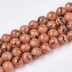 Corail Turquoise synthétique et brins de perles de coquillage, teint, ronde, corail, 8mm, Trou: 1mm, Environ 50 pcs/chapelet, 15.7 pouce