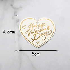 White Paper Gift Tags, Hange Tags, Heart with Gold Stamping Word Happy Valentine's Day, White, 4.5x5cm, 100pcs/bag