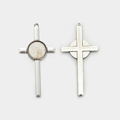 Plata Antigua Ajustes de aleación de cruz colgante de cabujón estilo tibetano, plata antigua, plana bandeja redonda: 20 mm, 83x40x3 mm, Boca: 3 mm, sobre 125 PC / kg