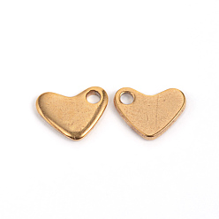 Oro Baño de iones (ip) 304 amuletos de corazón de acero inoxidable, extensor de cadena en forma de lágrima, dorado, 6x7.5x1 mm, agujero: 1 mm