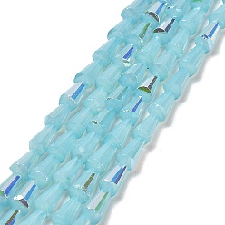 Turquoise Pâle Cuisson perles de verre peintes brins, imitation opalite, facette, couleur ab , cône, turquoise pale, 4x8mm, Trou: 0.8mm, Environ 68 pcs/chapelet, 21.85~22.05'' (55.5~56 cm)