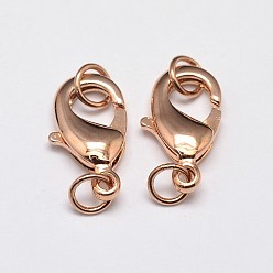 Rose Gold Rack Plating and Vacuum Plating Brass Lobster Claw Clasps for Jewelry Necklace Bracelet Making, with Two Jump Rings, Cadmium Free & Lead Free, Rose Gold, 12x7x3mm, Hole: 3mm