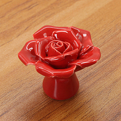 Red Porcelain Drawer Knob, with Alloy Findings and Screws, Cabinet Pulls Handles for Kitchen Cupboard Door and Bathroom Drawer Hardware, Rose, Red, 41x34mm