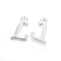 Letter L Silver Color Plated Alloy Letter Pendants, Rack Plating, Cadmium Free & Lead Free, Letter.L, 13x8x2mm, Hole: 1.5mm