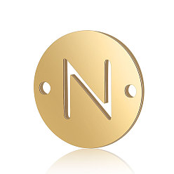 Letter N Conectores de enlaces de acero de titanio, plano y redondo con la letra, dorado, letter.n, 12x0.8 mm, agujero: 0.8 mm
