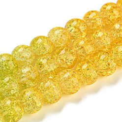 Yellow Green Spray Painted Crackle Glass Beads Strands, Gradient Color, Segmented Multi-color Beads, Round, Yellow Green, 8mm, Hole: 1mm, about 48pcs/strand, 14.96 inch(38cm)