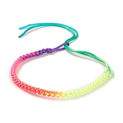 Coloré Fabrication de bracelets réglables tressés en polyester couleur arc-en-ciel pour femmes, colorées, 12-3/8~12-1/2 pouce (31.4~31.8 cm), 4mm