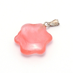 Watermelon Stone Glass Watermelon Stone Glass Pendants, with Stainless Steel Fiding, Flower, 25x19x6mm, Hole: 2.5x6mm