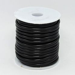 Noir Cordon de caoutchouc synthétique, creux, avec bobine en plastique blanc, noir, 5mm, Trou: 3mm, environ 10.93 yards (10m)/rouleau