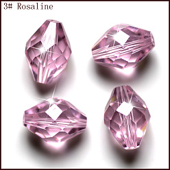 Pink Имитация Австрийские кристаллические шарики, класс AAA, граненые, двухконусные, розовые, 8x11 мм, отверстие : 0.9~1 мм