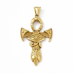 Antique Golden Ion Plating(IP) 304 Stainless Steel Manual Polishing Big Pendants, Ankh Cross with Eye of Ra/Re Egypt Charm, Antique Golden, 54.5x32.5x5mm, Hole: 8.5x3.5mm