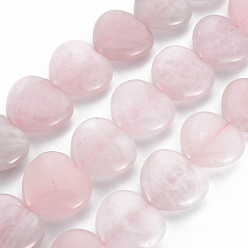 Rose Quartz Natural Rose Quartz Beads Strands, Heart, 24~25x25x9.5mm, Hole: 1.6mm, about 15~16pcs/strand, 13.98~14.76 inch(35.5~37.5cm)