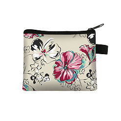 Beige Flower Pattern Cartoon Style Polyester Clutch Bags, Change Purse with Zipper & Key Ring, for Women, Rectangle, Beige, 13.5x11cm