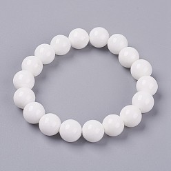 Snow Natural Yellow Jade Beaded Stretch Bracelet, Dyed, Round, Snow, 2 inch(5cm), Beads: 10mm