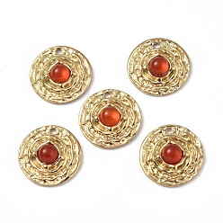 Carnelian Vacuum Plating 201 Stainless Steel Natural Carnelian Pendants, Real 18K Gold Plated, Flat Round Charms, 19x5mm, Hole: 1.8mm