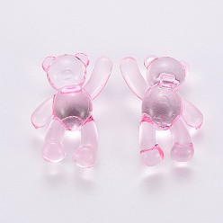 Rose Nacré Perles acryliques transparentes, ours, perle rose, 37x28x13mm, Trou: 2.5mm, environ133 pcs / 500 g