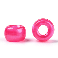 Camellia Plastic Pearlized Beads, Barrel, Camellia, 9x6mm, Hole: 3.8mm, about 1900pcs/500g