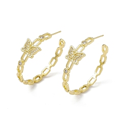 Real 18K Gold Plated Clear Cubic Zirconia Butterfly Stud Earrings, Rack Plating Brass Half Hoop Earrings for Women, Cadmium Free & Lead Free, Real 18K Gold Plated, 38x40x4~11.5mm, Pin: 0.7mm