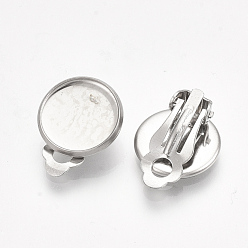 Stainless Steel Color 201 Stainless Steel Clip-on Earring Findings, Flat Round, Stainless Steel Color, 18x15.5x7mm, Hole: 3mm, Tray: 14~14.5mm