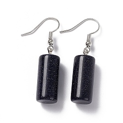 Blue Goldstone Natural Blue Goldstone Cylindrical Dangle Earrings, Platinum Brass Jewelry for Women, 42mm, Pin: 0.7mm