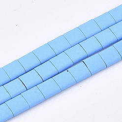 Deep Sky Blue Spray Painted Non-magnetic Synthetic Hematite Multi- Strand Links, For Tile Elastic Bracelets Making, Square, Deep Sky Blue, 5x5x2mm, Hole: 0.5mm, about 75pcs/strand, 15.7 inch