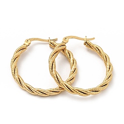 Golden 303 Stainless Steel Twist Rope Hoop Earrings with 316 Stainless Steel Pins for Women, Golden, 30x3mm, Pin: 0.7mm