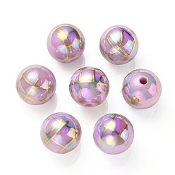 Plum UV Plating Rainbow Iridescent Acrylic Beads, Drawbench, Round, Plum, 15.5x15mm, Hole: 2.7mm