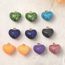 Mixed Color Acrylic Pendants, with Glitter Powder and Brass Findings, Heart, Mixed Color, 18.5x19x14mm, Hole: 2mm