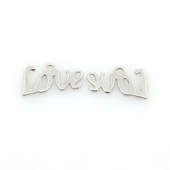 Stainless Steel Color 201 Stainless Steel Charms, Word LOVE Pendants for Valentine'Day, Stainless Steel Color, 12x6x1mm, Hole: 1mm
