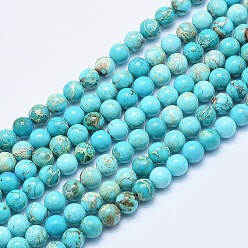 Bleu Ciel Brins de perles de jaspe impérial naturel, teint, ronde, bleu ciel, 6mm, Trou: 0.8mm, Environ 64 pcs/chapelet, 15.7 pouce.