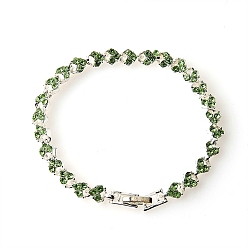 Olivino Pulseras de tenis de diamantes de imitación, pulseras de cadena de eslabones de corazón de aleación de platino para mujer, 7-3/4 pulgada (19.8 cm)