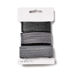 Noir 9 yards 3 styles ruban en polyester, pour le bricolage fait main, nœuds de cheveux et décoration de cadeaux, palette de couleurs noir/gris, noir, 1~1-1/8 pouces (25~28 mm), environ 3 mètres/style