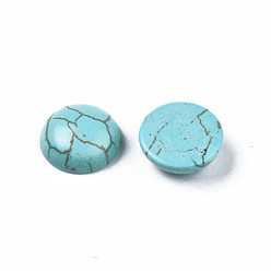 Turquoise Foncé Accessoires d'artisanat teints turquoise synthétique pierres précieuses cabochons de dôme dos plat , demi-tour, turquoise foncé, 14x5mm