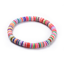 Couleur Mélangete Bracelets extensibles pour mère, perles de heishi en pâte polymère faites main, les bijoux de la fête des mères, colorées, 2-1/4 pouce (5.8 cm)