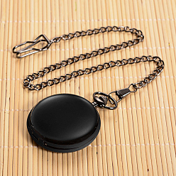 Gunmetal Openable Flat Round Alloy Pendant Pocket Watches, Quartz Watches, with Iron Chains, Gunmetal, 355mm, Watch Head: 57x41x14mm, Watch Face: 32mm