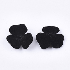 Black Flocky Acrylic Bead Caps, 3-Petal, Flower, Black, 22x23x8mm, Hole: 1mm